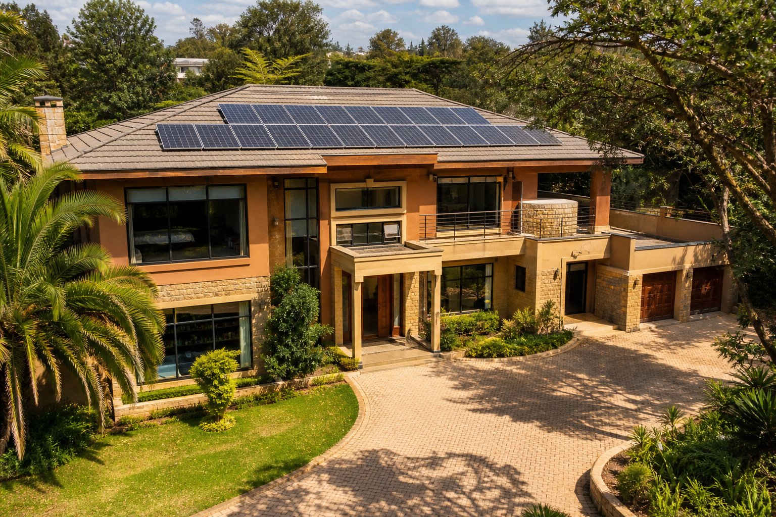 Modern 5-bedroom Kenyan villa in Karen/Runda style with a 16-panel rooftop solar array